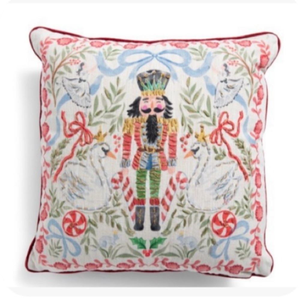 Festive Nutcracker Embroidered Pillow